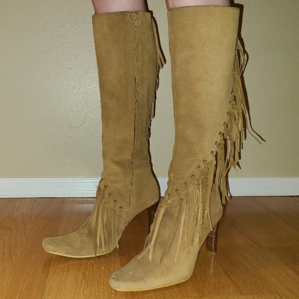 Suede Fringe High Heel Boots
